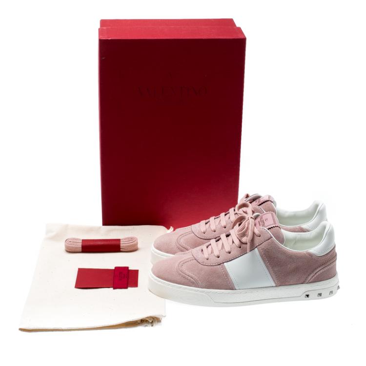 Pre Owned Valentino Loto/Bianco Suede And Leather Flycrew Lace Up Sneakers Size 38