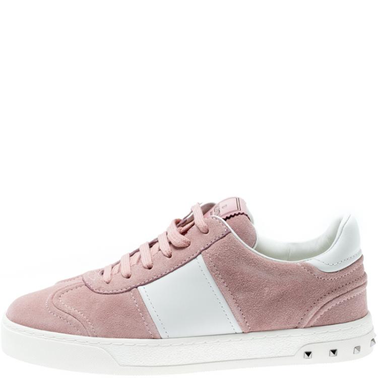 Pre Owned Valentino Loto/Bianco Suede And Leather Flycrew Lace Up Sneakers Size 38