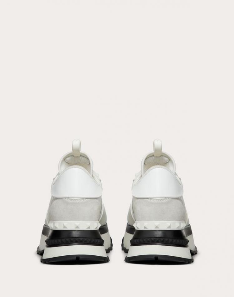 Pre Owned Valentino White Fabric and Leather Camouflage Rockrunner.Up Platform Sneakers Size 39