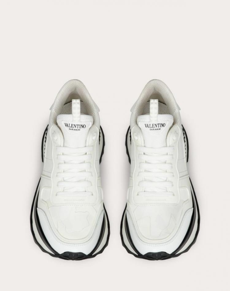 Pre Owned Valentino White Fabric and Leather Camouflage Rockrunner.Up Platform Sneakers Size 38.5