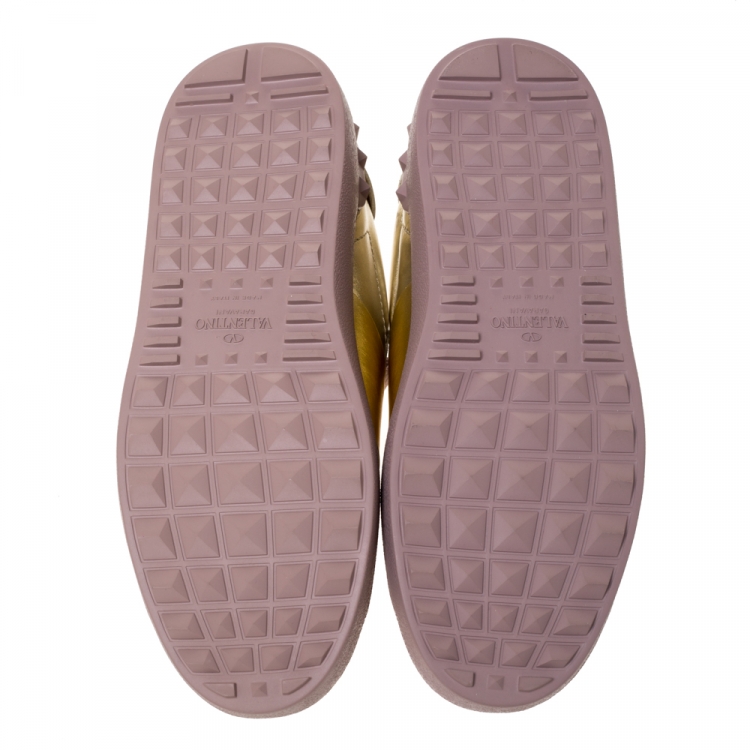 Pre Owned Valentino Metallic Gold Band Leather Open Low Top Sneakers Size 38