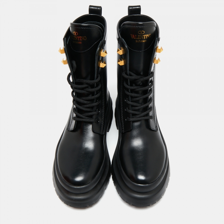 Black Leather Roman Combat Boots Size 37.5 Valentino TLC