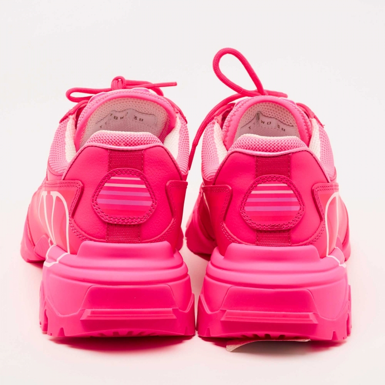 Pre Owned Valentino Pink Leather and Mesh Climbers Sneakers Size 38