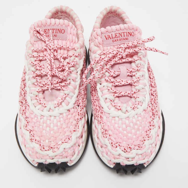 Pre Owned Valentino Pink/White Woven Fabric Low Top Sneakers Size 38