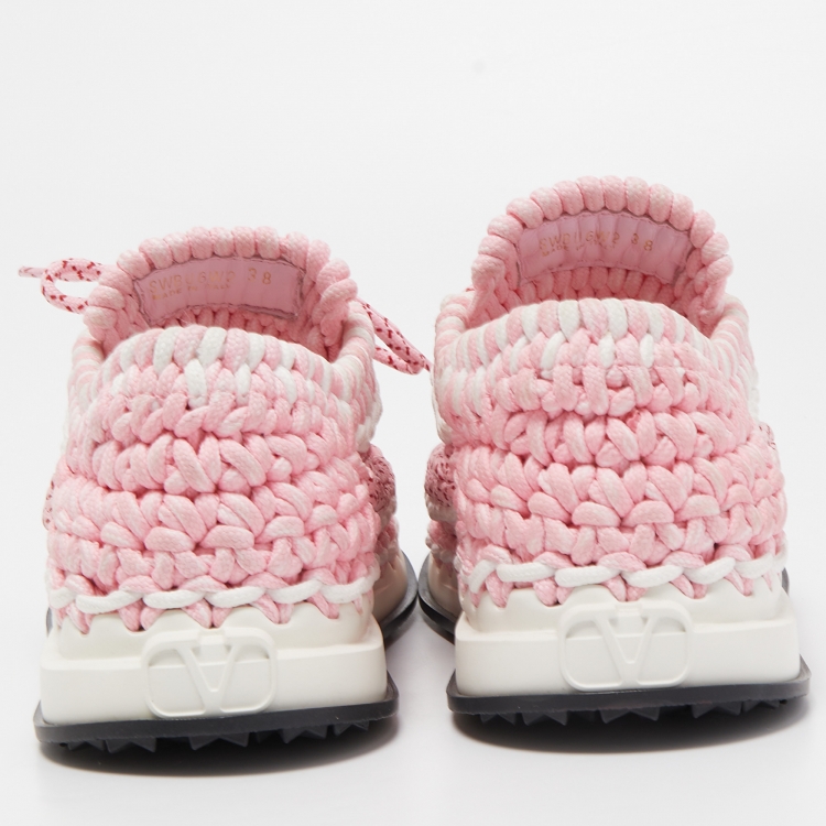 Pre Owned Valentino Pink/White Woven Fabric Low Top Sneakers Size 38