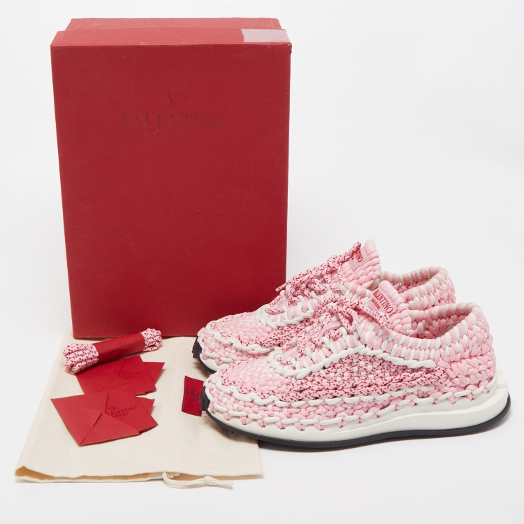 Pre Owned Valentino Pink/White Woven Fabric Low Top Sneakers Size 38