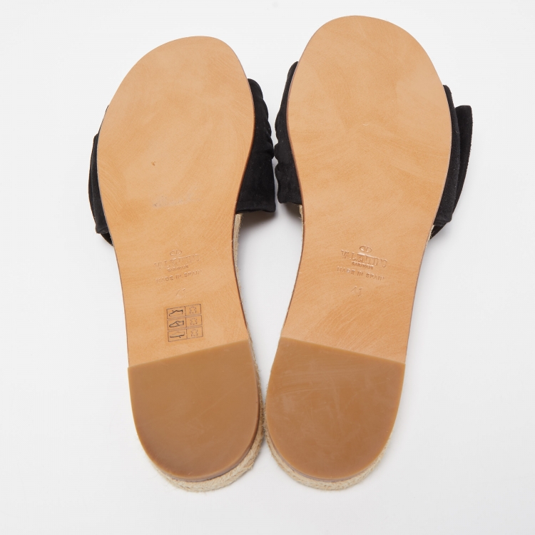 Pre Owned Valentino Black Suede Bow Espadrille Flat Slides Size 41