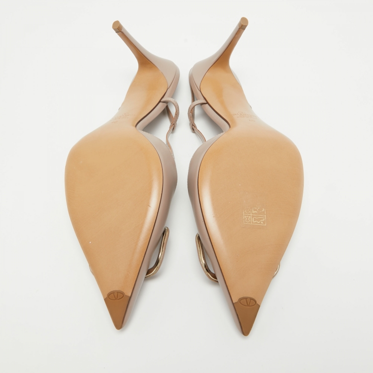 Pre Owned Valentino Dusty Pink Leather VLogo Slingback Pumps Size 40