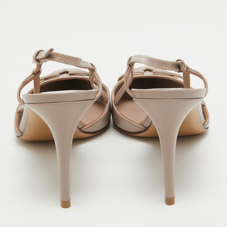 Pre Owned Valentino Dusty Pink Leather VLogo Slingback Pumps Size 40