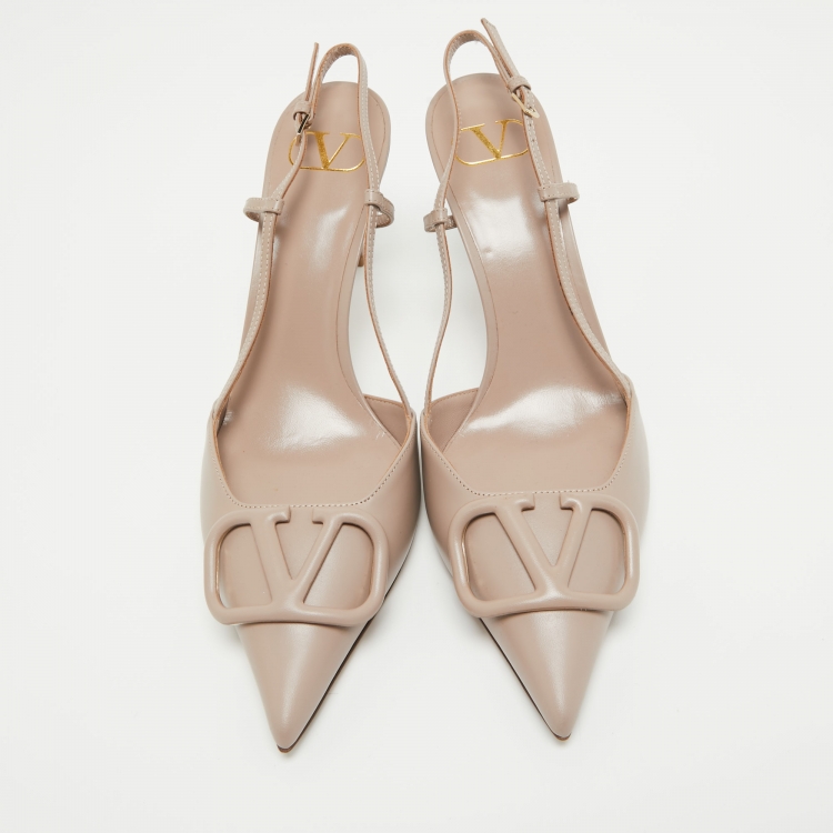 Pre Owned Valentino Dusty Pink Leather VLogo Slingback Pumps Size 40