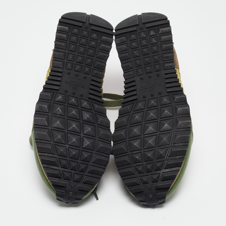 Pre Owned Valentino Green Mesh and Leather  Rockrunner Sneakers Size 39