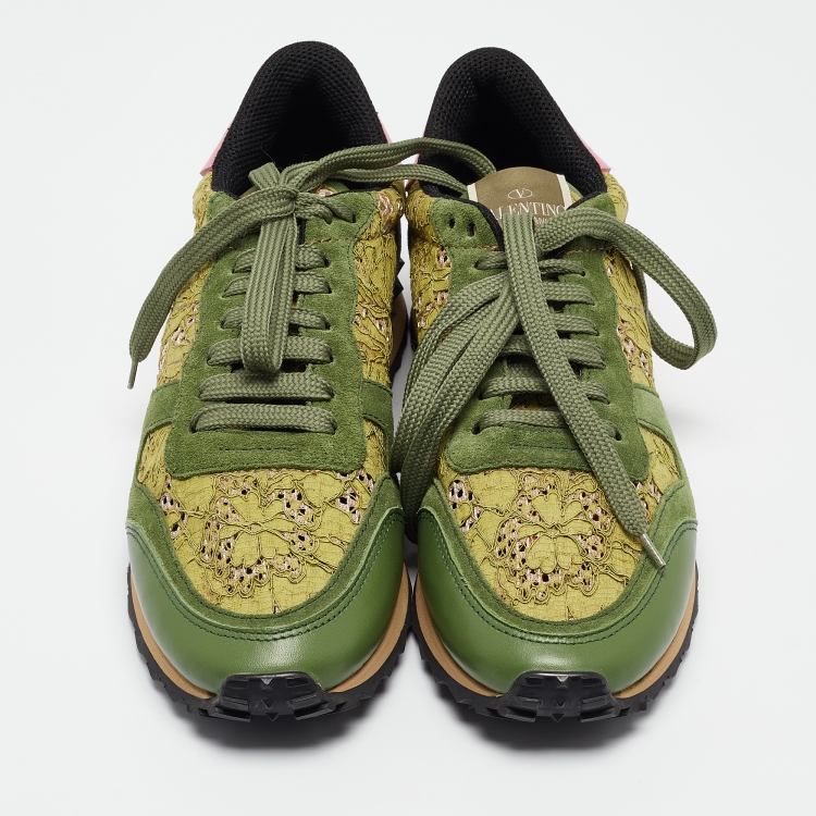 Pre Owned Valentino Green Mesh and Leather  Rockrunner Sneakers Size 39