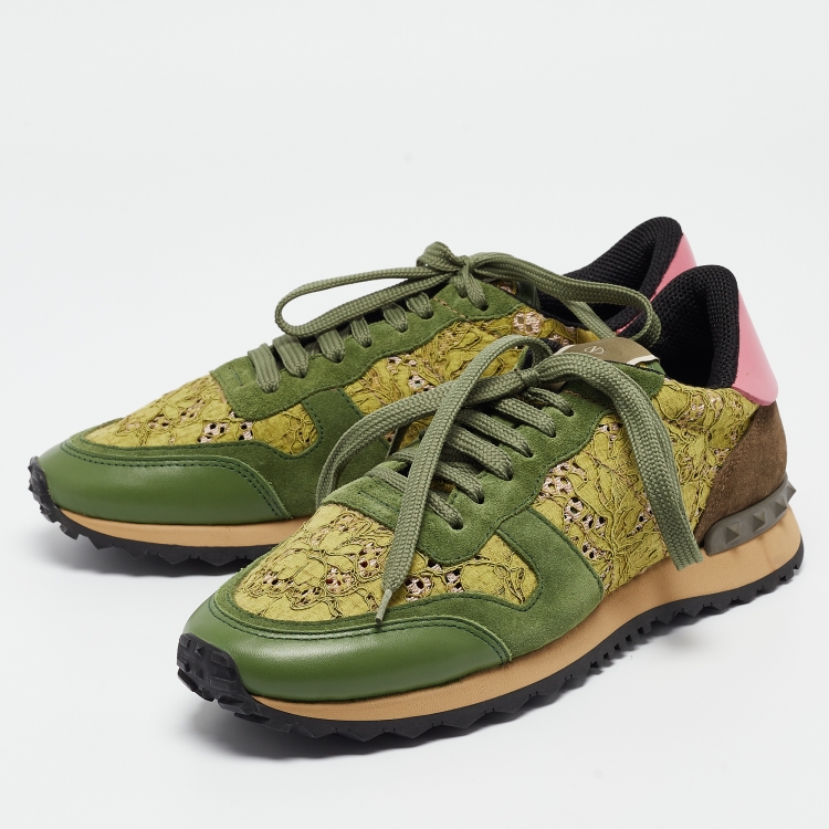 Pre Owned Valentino Green Mesh and Leather  Rockrunner Sneakers Size 39