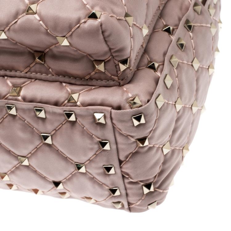 Pre Owned Valentino Dusty Rose Pink Quilted Nylon Mini Rockstud Spike Backpack