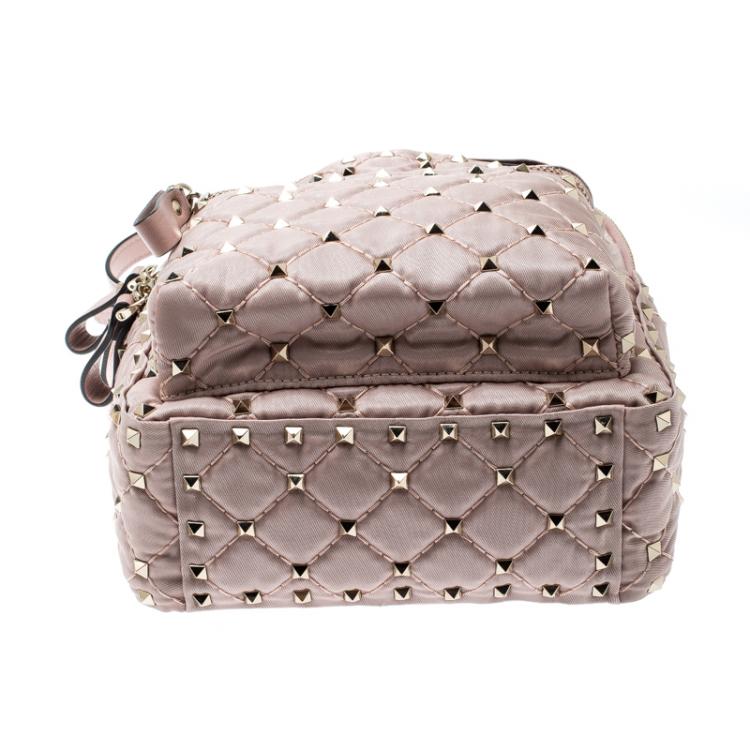 Pre Owned Valentino Dusty Rose Pink Quilted Nylon Mini Rockstud Spike Backpack