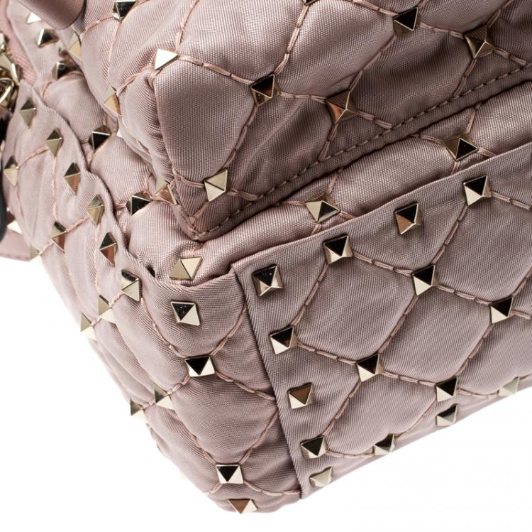 Pre Owned Valentino Dusty Rose Pink Quilted Nylon Mini Rockstud Spike Backpack