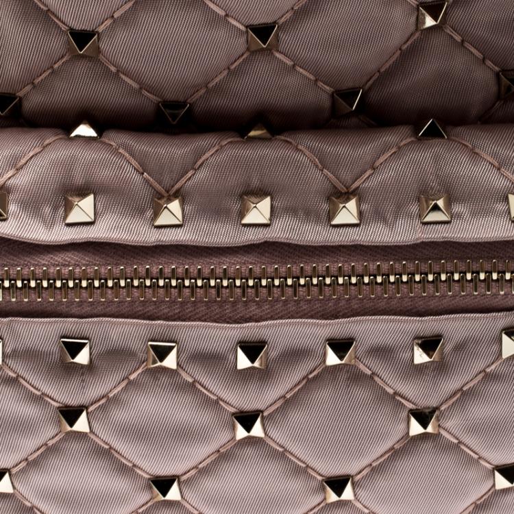 Pre Owned Valentino Dusty Rose Pink Quilted Nylon Mini Rockstud Spike Backpack
