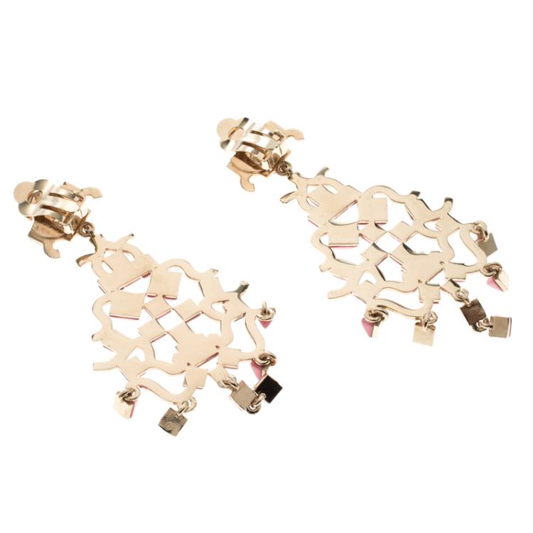 Pre Owned Valentino Pink Enamel Rockstud Long Dangle Clip-on Earrings