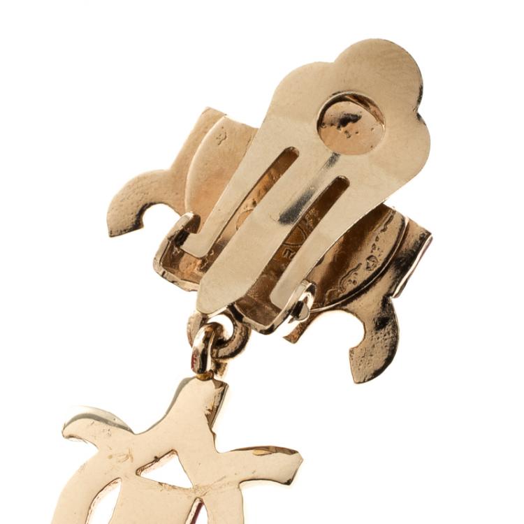 Pre Owned Valentino Pink Enamel Rockstud Long Dangle Clip-on Earrings