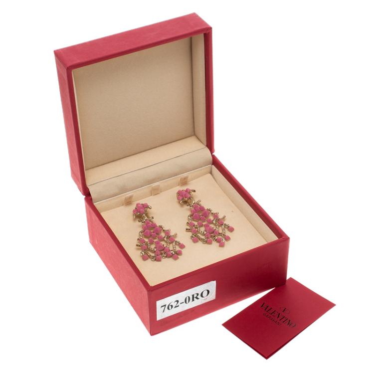 Pre Owned Valentino Pink Enamel Rockstud Long Dangle Clip-on Earrings