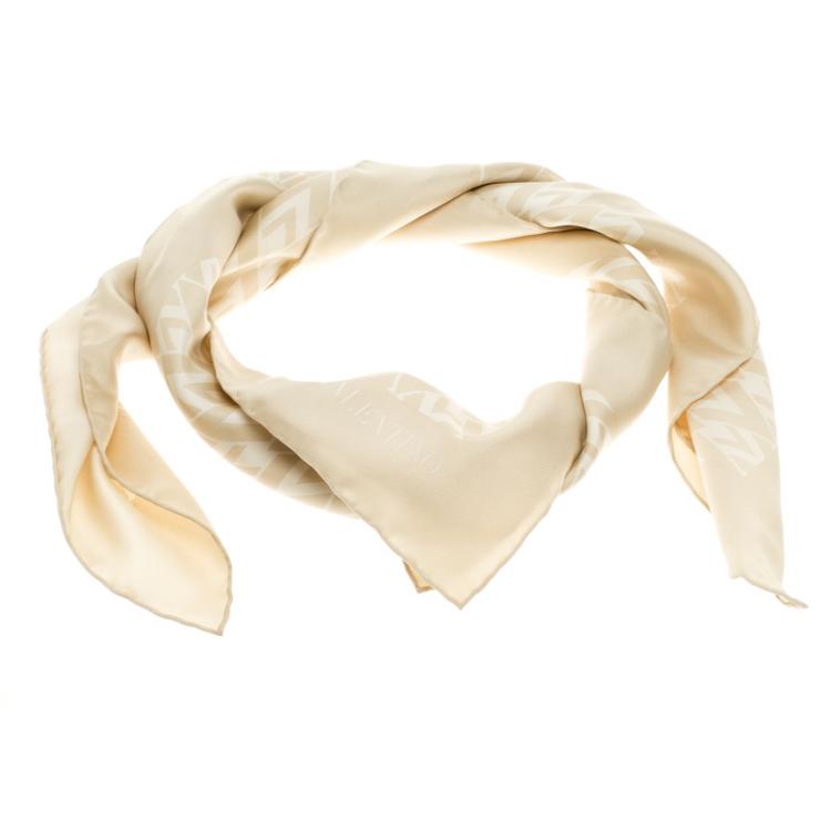 Pre Owned Valentino Beige Printed Silk Square Scarf