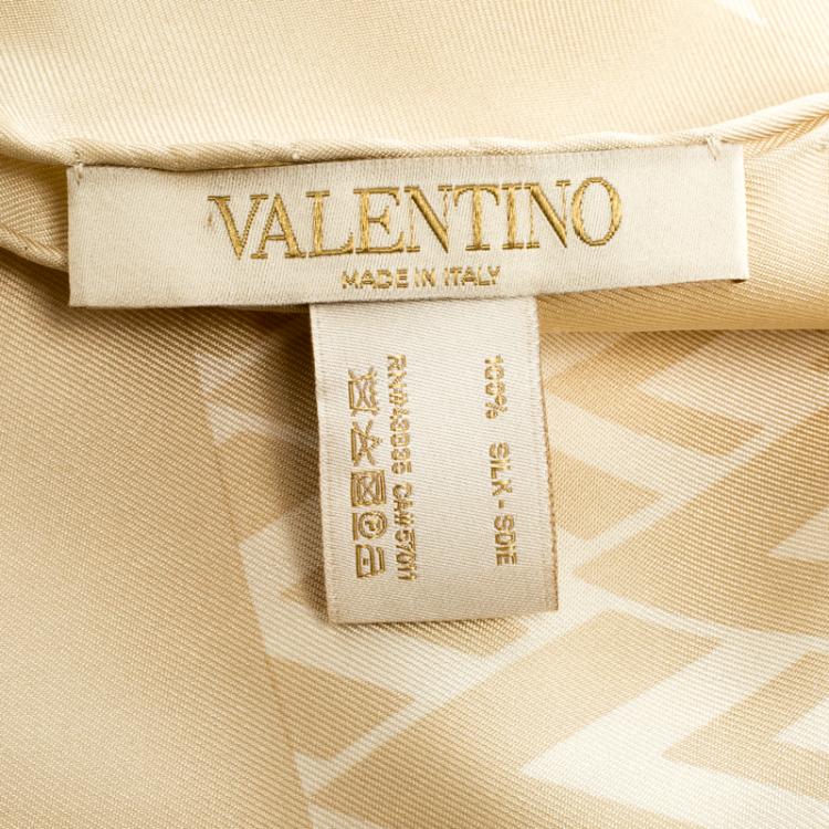 Pre Owned Valentino Beige Printed Silk Square Scarf