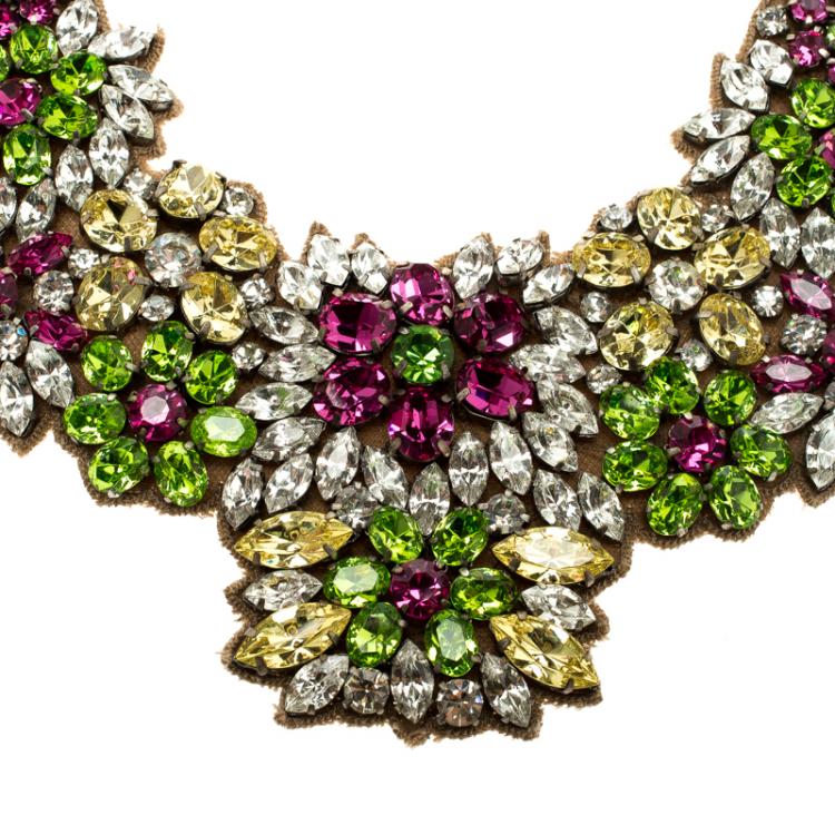 Pre Owned Valentino Multicolor Flower Crystal Embellished Statement Necklace