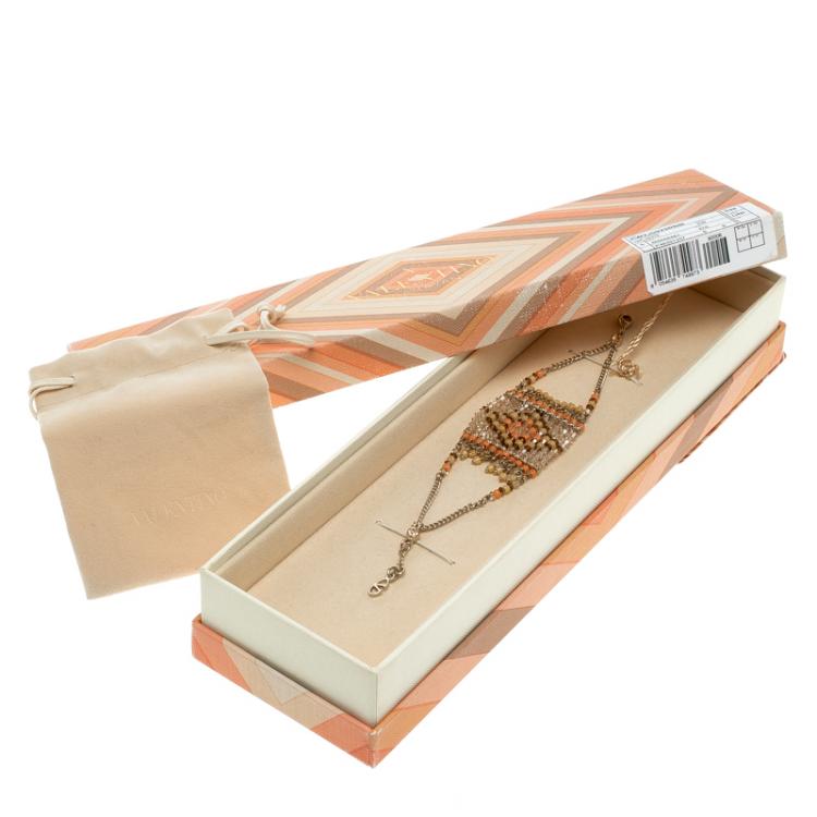 Pre Owned Valentino Multicolor Geometric Beaded Gold Tone Bracelet