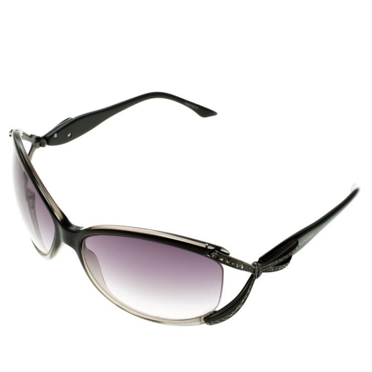 Pre Owned Valentino Grey 5628/S Crystal Embellished Round Sunglasses