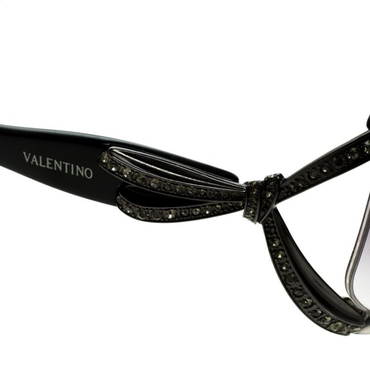 Pre Owned Valentino Grey 5628/S Crystal Embellished Round Sunglasses