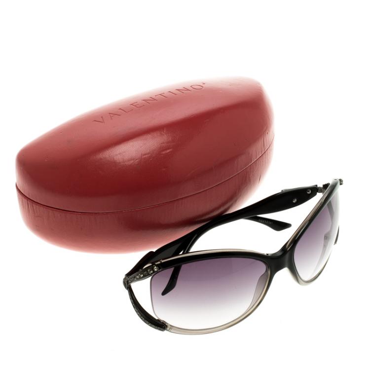 Pre Owned Valentino Grey 5628/S Crystal Embellished Round Sunglasses