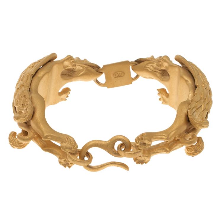 Pre Owned Valentino Gryphon Gold Tone Cuff Bracelet 17cm