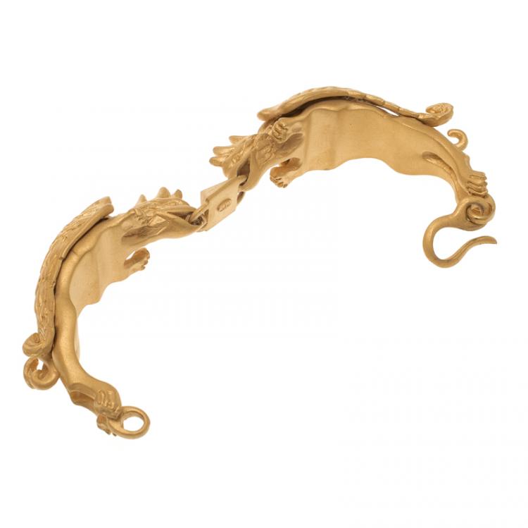 Pre Owned Valentino Gryphon Gold Tone Cuff Bracelet 17cm