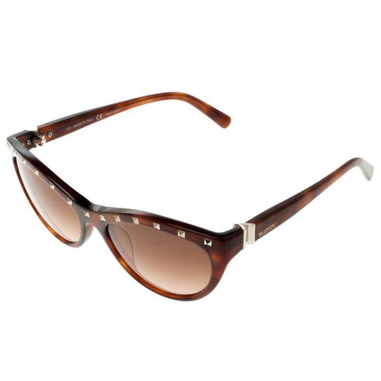 Pre Owned Valentino Havana V614S Studded Cat Eye Sunglasses