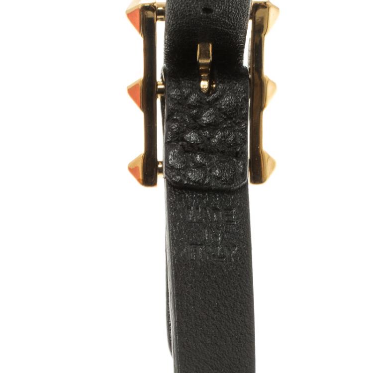مملوكة مسبقًا Valentino V Black Leather Gold Tone Rockstud Wrap Bracelet 