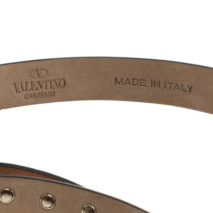 Pre Owned Valentino Neon Orange Leather Studded Skinny Belt 75cm