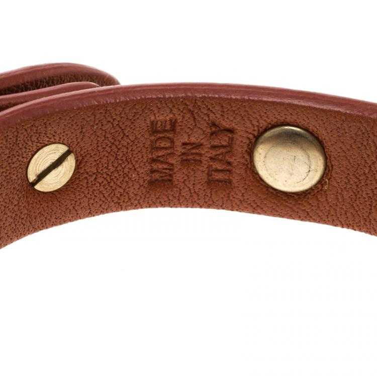 Pre Owned Valentino Rockstud Orange Leather Gold Tone Bracelet