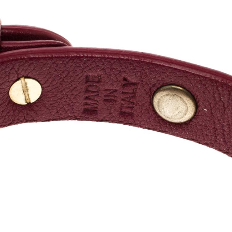 Pre Owned Valentino Rockstud Burgundy Leather Gold Tone Bracelet
