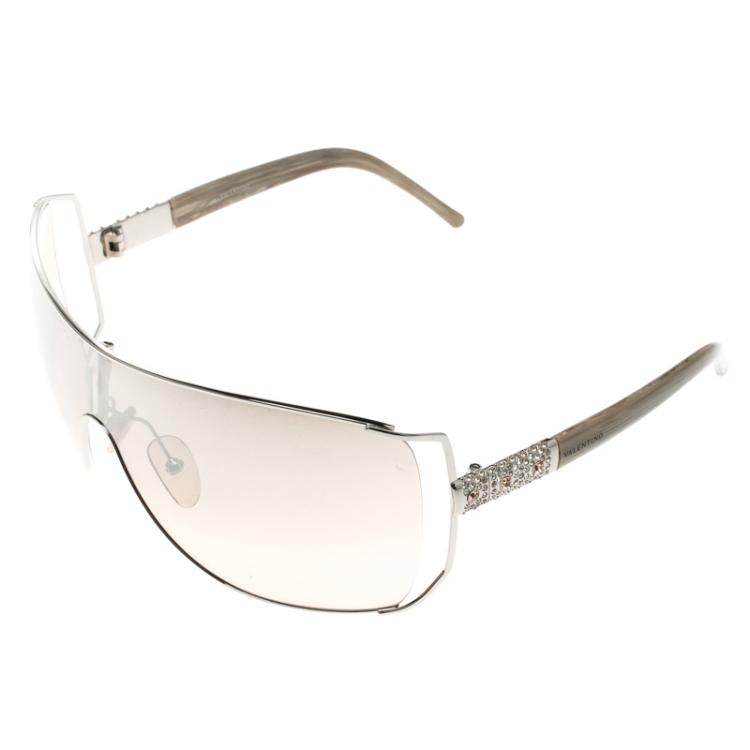 Pre Owned Valentino Brown Gradient 5560/S QIG6H Crystal Shield Sunglasses