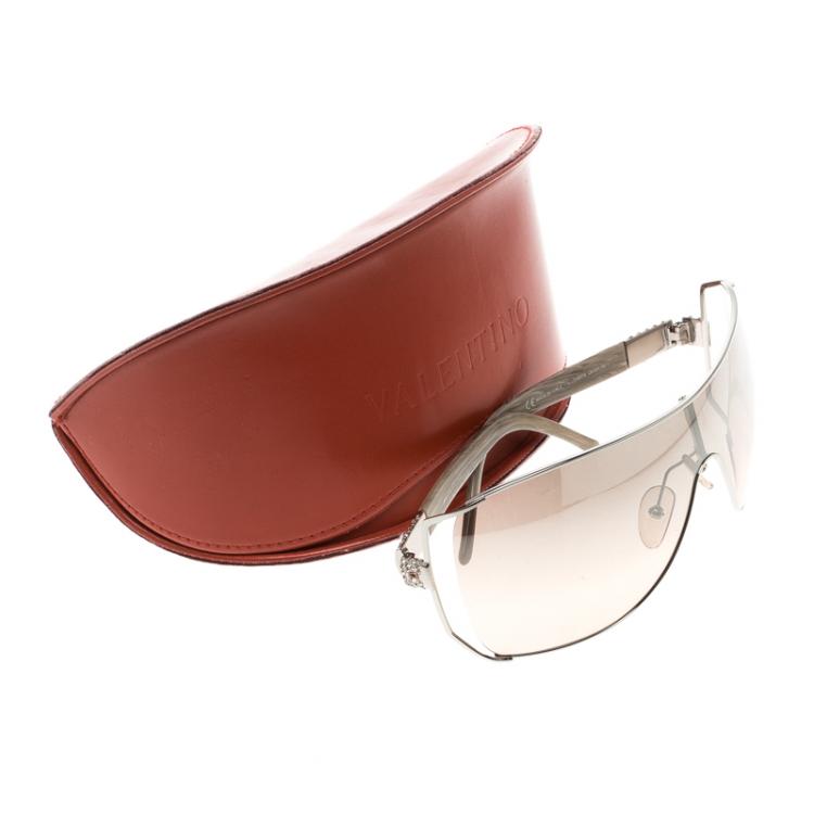 Pre Owned Valentino Brown Gradient 5560/S QIG6H Crystal Shield Sunglasses