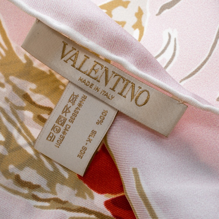 Pre Owned Valentino Blush Pink Poppy Printed Silk Square Scarf 