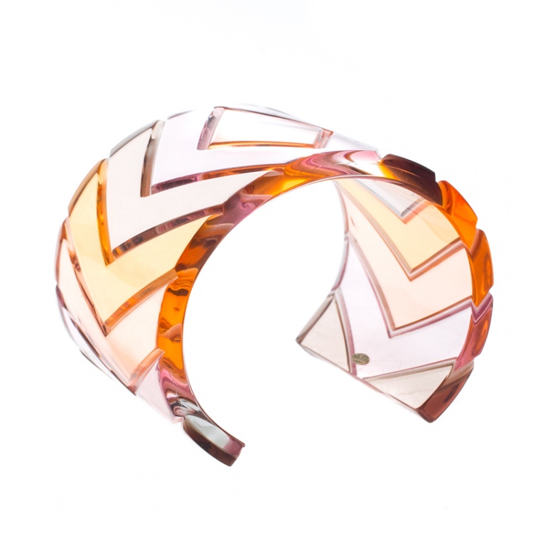 Pre Owned Valentino Orange Plexiglass Wide Open Cuff Bracelet 18cm