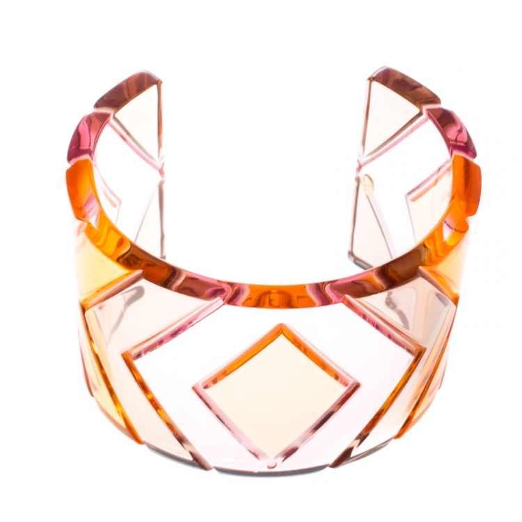 Pre Owned Valentino Orange Plexiglass Wide Open Cuff Bracelet 18cm