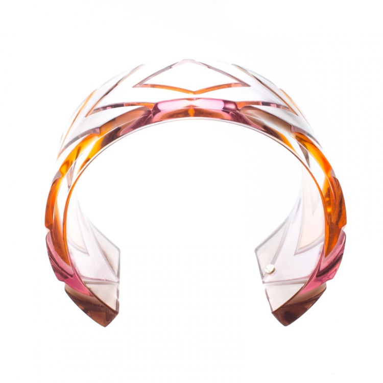 Pre Owned Valentino Orange Plexiglass Wide Open Cuff Bracelet 18cm