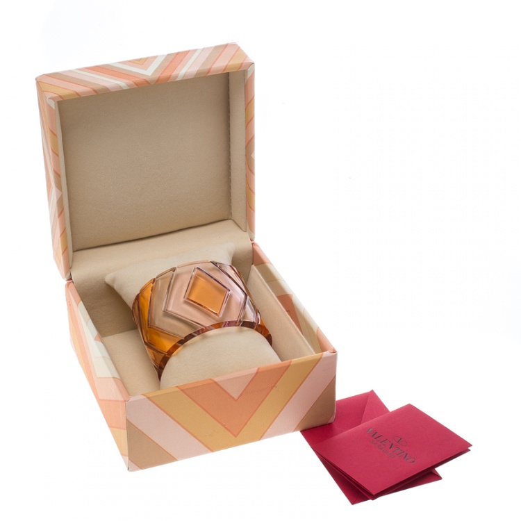 Pre Owned Valentino Orange Plexiglass Wide Open Cuff Bracelet 18cm