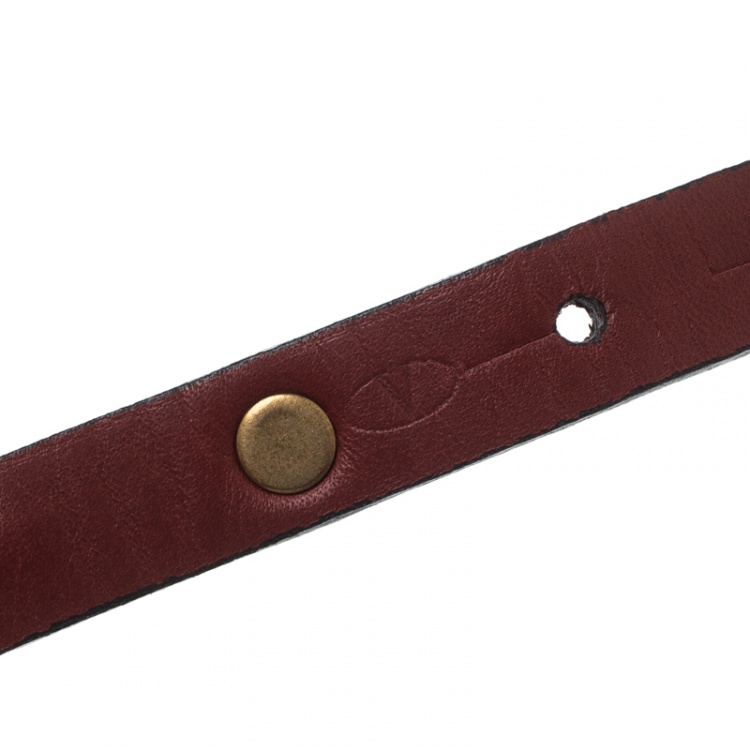 Pre Owned Valentino Rolling Rockstud Burgundy Leather Bracelet 