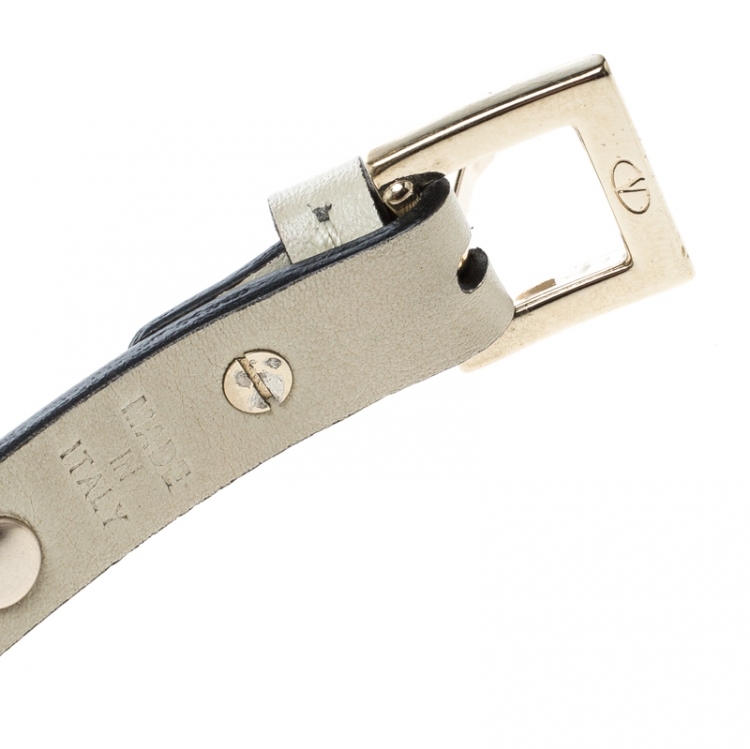 Pre Owned Valentino Rockstud Cream Leather Gold Tone Bracelet