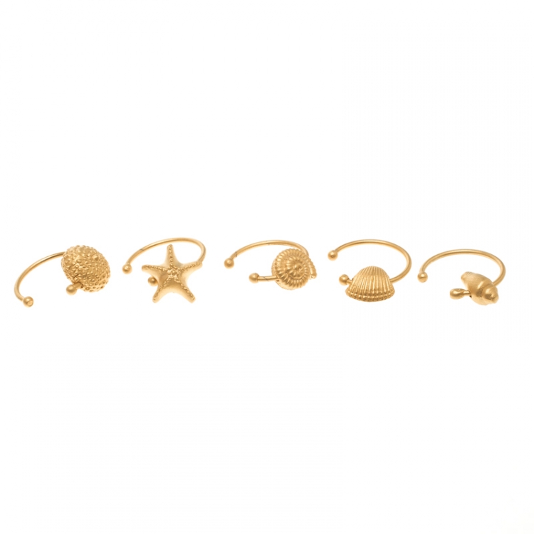 Pre Owned Valentino Set of 5 Multi Shell Gold Tone Adjustable Rings 