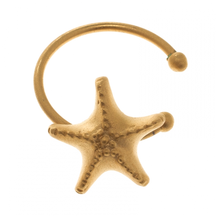 Pre Owned Valentino Set of 5 Multi Shell Gold Tone Adjustable Rings 