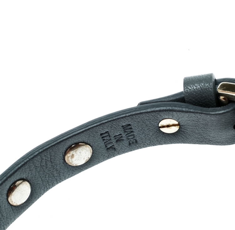 Pre Owned Valentino Rockstud Grey Leather Gold Tone Bracelet